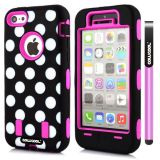 Apple Iphone 5C Case Silicone Polka Dot 2in1 Hybrid High Impact Protective Case For Apple Iphone 5C(Rose Pink)