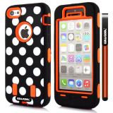 Apple Iphone 5C Case Silicone Polka Dot 2in1 Hybrid High Impact Protective Case For Apple Iphone 5C(Orange)