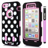 Apple Iphone 5C Case Silicone Polka Dot 2in1 Hybrid High Impact Protective Case For Apple Iphone 5C(Pink)