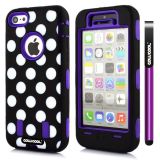 Apple Iphone 5C Case Silicone Polka Dot 2in1 Hybrid High Impact Protective Case For Apple Iphone 5C(Purple)