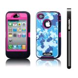 Apple Iphone 4 4S Case Silicone With Hard Pc Camo Digital Camo 2in1 Hybrid High Impact Protective Case For Apple Iphone 4 4S(Blue with Pink)