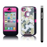 Apple Iphone 4 4S Case Silicone With Hard Pc Camo Digital Camo 2in1 Hybrid High Impact Protective Case For Apple Iphone 4 4S(Green with Pink)