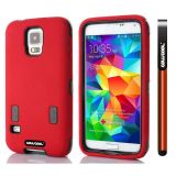 Samsung I9600 Galaxys5 Case Silicone With Hard Pc Double Color 2in1 Hybrid High Impact Protective Case For I9600 Galaxys5(Red with Black)