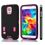 Samsung I9600 Galaxys5 Case Silicone With Hard Pc Double Color 2in1 Hybrid High Impact Protective Case For I9600 Galaxys5(Black with Pink)