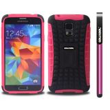 Samsung I9600 Galaxys5 Case Hard Pc Double Color 2in1 Hybrid High Impact With Kickstand Protective Case For I9600 Galaxys5(Pink)