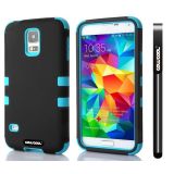 Samsung I9600 Galaxys5 Case Silicone With Hard Pc Double Color 2in1 Hybrid High Impact Protective Case For I9600 Galaxys5(Black with Sky Blue)