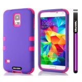 Samsung I9600 Galaxys5 Case Silicone With Hard Pc Double Color 2in1 Hybrid High Impact Protective Case For I9600 Galaxys5(Purple with Pink)