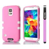 Samsung I9600 Galaxys5 Case Silicone With Hard Pc Double Color 2in1 Hybrid High Impact Protective Case For I9600 Galaxys5(Pink with White)