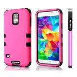 Samsung I9600 Galaxys5 Case Silicone With Hard Pc Double Color 2in1 Hybrid High Impact Protective Case For I9600 Galaxys5(Rose Pink with Black)