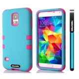 Samsung I9600 Galaxys5 Case Silicone With Hard Pc Double Color 2in1 Hybrid High Impact Protective Case For I9600 Galaxys5(Sky Blue with Pink)