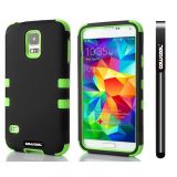 Samsung I9600 Galaxys5 Case Silicone With Hard Pc Double Color 2in1 Hybrid High Impact Protective Case For I9600 Galaxys5(Black with Green)