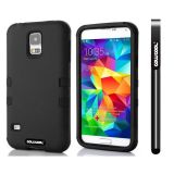 Samsung I9600 Galaxys5 Case Silicone With Hard Pc Double Color 2in1 Hybrid High Impact Protective Case For I9600 Galaxys5(Black with Black)