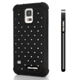 Samsung I9600 Galaxys5 Case Silicone With Hard Pc Starry Sky Pattern Glitter Studded Diamond 2in1 Hybrid High Impact Protective Case For I9600 Galaxys5(Black)