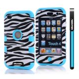 Apple Itouch 4 Case Silicone With Hard Pc Zebra 2in1 Hybrid High Impact Protective Case For Itouch 4(Blue)