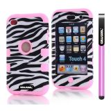 Apple Itouch 4 Case Silicone With Hard Pc Zebra 2in1 Hybrid High Impact Protective Case For Itouch 4(Pink)