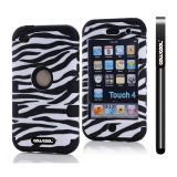 Apple Itouch 4 Case Silicone With Hard Pc Zebra 2in1 Hybrid High Impact Protective Case For Itouch 4(Black)