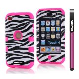 Apple Itouch 4 Case Silicone With Hard Pc Zebra 2in1 Hybrid High Impact Protective Case For Itouch 4(Rose Pink)