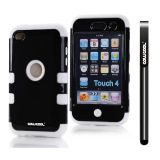 Apple Itouch 4 Case Silicone With Hard Pc Bright 2in1 Hybrid High Impact Protective Case For Itouch 4(Black with White)