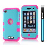 Apple Itouch 4 Case Silicone With Hard Pc Bright 2in1 Hybrid High Impact Protective Case For Itouch 4(Sky Blue with Pink)