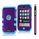 Apple Itouch 4 Case Silicone With Hard Pc Bright 2in1 Hybrid High Impact Protective Case For Itouch 4(Purple with Blue)