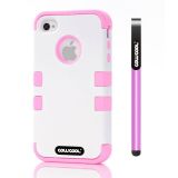 Apple Iphone 4 Case Silicone With Hard Pc Double Color 2in1 Hybrid High Impact Protective Case For Apple Iphone 4(Pink with White)