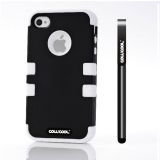 Apple Iphone 4 Case Silicone With Hard Pc Double Color 2in1 Hybrid High Impact Protective Case For Apple Iphone 4(Black with White)