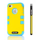 Apple Iphone 4 Case Silicone With Hard Pc Double Color 2in1 Hybrid High Impact Protective Case For Apple Iphone 4(Yellow with Blue)