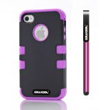 Apple Iphone 4 Case Silicone With Hard Pc Double Color 2in1 Hybrid High Impact Protective Case For Apple Iphone 4(Black with Purple)