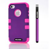 Apple Iphone 4 Case Silicone With Hard Pc Double Color 2in1 Hybrid High Impact Protective Case For Apple Iphone 4(Purple with Pink)