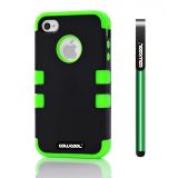 Apple Iphone 4 Case Silicone With Hard Pc Double Color 2in1 Hybrid High Impact Protective Case For Apple Iphone 4(Black with Green)