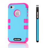 Apple Iphone 4 Case Silicone With Hard Pc Double Color 2in1 Hybrid High Impact Protective Case For Apple Iphone 4(Sky Blue with Pink)