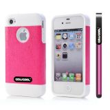 Apple Iphone 4 Case Rubber Leather Texture Single Layer Protective Case For Apple Iphone 4(Pink with White)