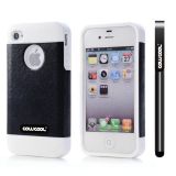 Apple Iphone 4 Case Rubber Leather Texture Single Layer Protective Case For Apple Iphone 4(Black with White)