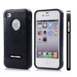 Apple Iphone 4 Case Rubber Leather Texture Single Layer Protective Case For Apple Iphone 4(Black with Black)