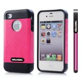 Apple Iphone 4 Case Rubber Leather Texture Single Layer Protective Case For Apple Iphone 4(Pink with Black)