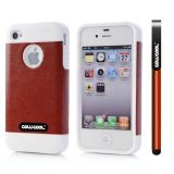 Apple Iphone 4 Case Rubber Leather Texture Single Layer Protective Case For Apple Iphone 4(Brown with White)