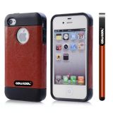 Apple Iphone 4 Case Rubber Leather Texture Single Layer Protective Case For Apple Iphone 4(Brown with Black)