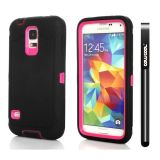 Samsung I9600 Galaxys5 Case Silicone With Hard Pc Double Color 2in1 Hybrid High Impact Protective Case For I9600 Galaxys5(Black with Pink)