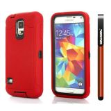 Samsung I9600 Galaxys5 Case Silicone With Hard Pc Double Color 2in1 Hybrid High Impact Protective Case For I9600 Galaxys5(Red with Black)