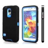 Samsung I9600 Galaxys5 Case Silicone With Hard Pc Double Color 2in1 Hybrid High Impact Protective Case For I9600 Galaxys5(Black with Sky Blue)