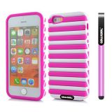 Apple Iphone 5 5S Case Hard Pc Stripe Ladder 2in1 Hybrid High Impact Protective Case For Apple Iphone 5 5S(Pink with White)