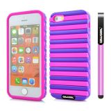 Apple Iphone 5 5S Case Hard Pc Stripe Ladder 2in1 Hybrid High Impact Protective Case For Apple Iphone 5 5S(Pink with Purple)