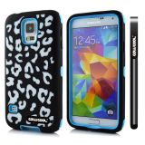 Samsung N9600 Galaxys5 Case Silicone With Hard Pc Leopard Print 2in1 Hybrid High Impact Protective Case For N9600 Galaxys5(Sky Blue)