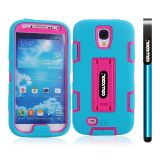 Samsung 9500 Galaxy S4 Case Silicone With Hard Pc Double Color 2in1 Hybrid High Impact With Kickstand Protective Case For Samsung 9500 Galaxy S4(Sky Blue with Pink)