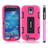 Samsung 9500 Galaxy S4 Case Silicone With Hard Pc Double Color 2in1 Hybrid High Impact With Kickstand Protective Case For Samsung 9500 Galaxy S4(Pink with Black)