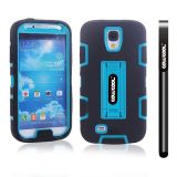 Samsung 9500 Galaxy S4 Case Silicone With Hard Pc Double Color 2in1 Hybrid High Impact With Kickstand Protective Case For Samsung 9500 Galaxy S4(Black with Sky Blue)