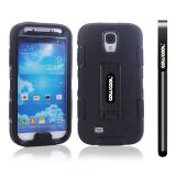 Samsung 9500 Galaxy S4 Case Silicone With Hard Pc Double Color 2in1 Hybrid High Impact With Kickstand Protective Case For Samsung 9500 Galaxy S4(Black with Black)