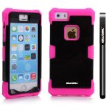 Apple Iphone 5 5S Case Luminous Silicone With Hard Pc Double Color 2in1 Hybrid High Impact Protective Case For Apple Iphone 5 5S(Rose Pink with Black)