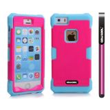 Apple Iphone 5 5S Case Luminous Silicone With Hard Pc Double Color 2in1 Hybrid High Impact Protective Case For Apple Iphone 5 5S(Sky Blue with Rose Pink)