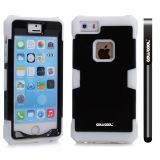 Apple Iphone 5 5S Case Luminous Silicone With Hard Pc Double Color 2in1 Hybrid High Impact Protective Case For Apple Iphone 5 5S(White with Black)